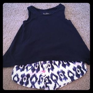 Mini Lilly Pulitzer top with navy and white shorts